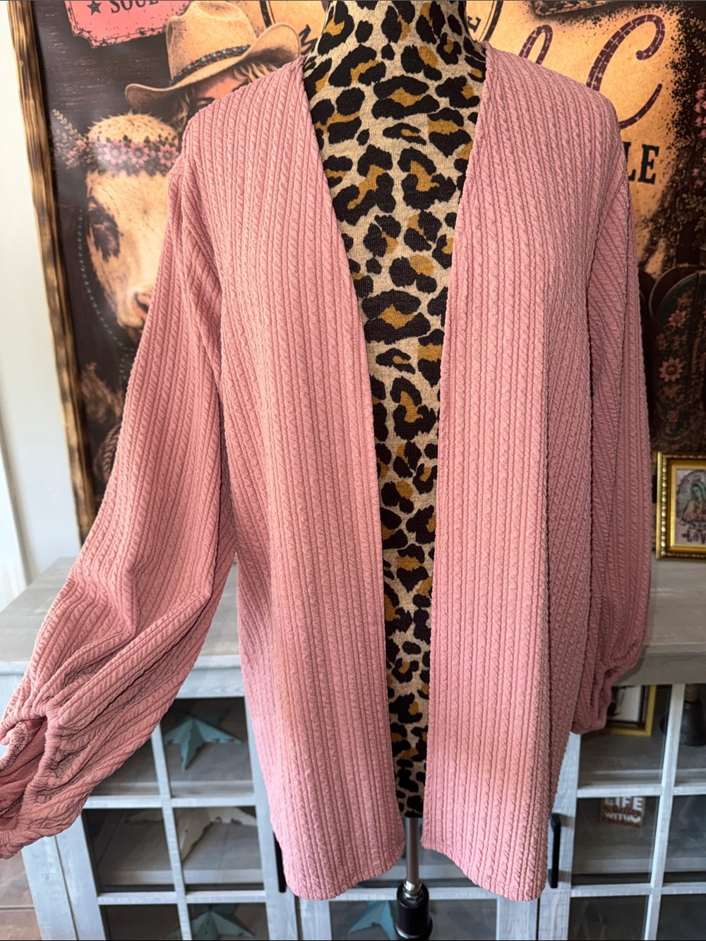 Discount DIvas Boutique Dusty Rose Textured Open Face Cardigan Size L/XL